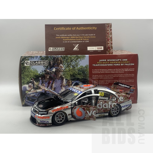 Classic Carlectables 2008 Ford BF Falcon Team Vodafone Red Dust Darwin Livery 1199/1200 1:18 Scale Model Car