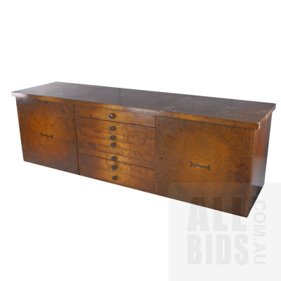 Large Vintage Sideboard Cabinet with Two Cupboards and Eight Shallow Drawers