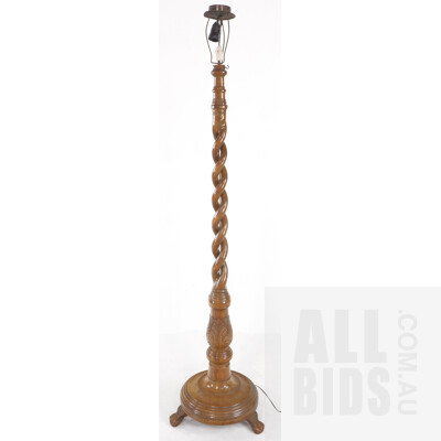 Carved Wood Barley Twist Standard Lamp, Early 20th Century