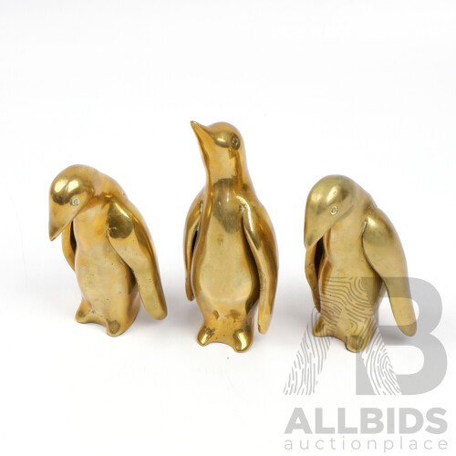 Group Three Brass Penguin Statues