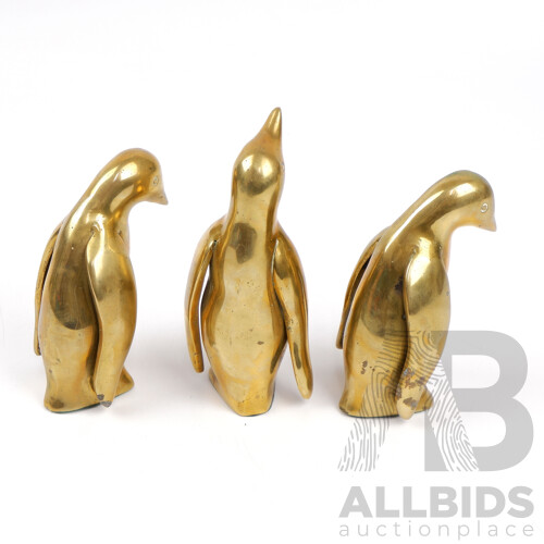 Group Three Brass Penguin Statues