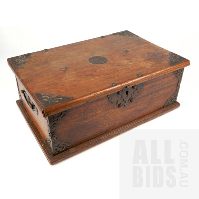 A Dutch East Brass Bound Teak Box, Early 20th Century