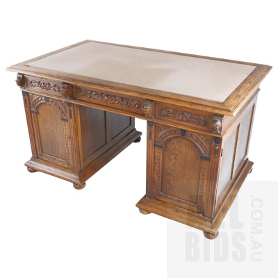 A Renaissance Revival Carved Oak Desk, Early 20th Century