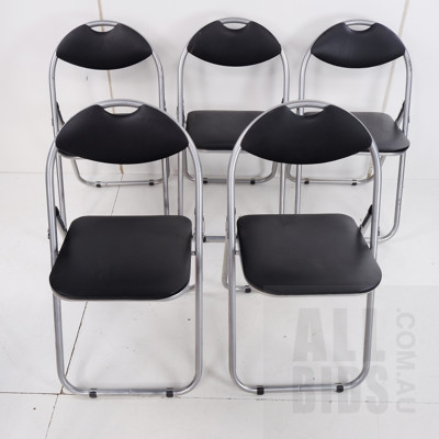 Five Folding Side Chairs with Black Vinyl Seats (5)