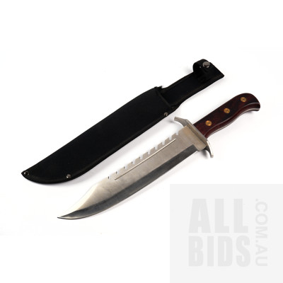 Large Survival Bowie Knife with Wooden Handle and Sheath