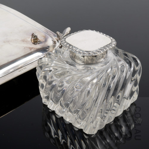 Victorian Sterling Silver Standish with Original Cut Glass Inkwell, Henry Wilkinson & Co. London 1899, 356g