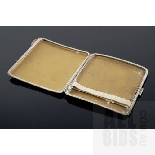 Australian Sterling Silver Cigarette Case with Engine Turned Decoration and Gilt Interior, Stamped Proud Sterling, 80g