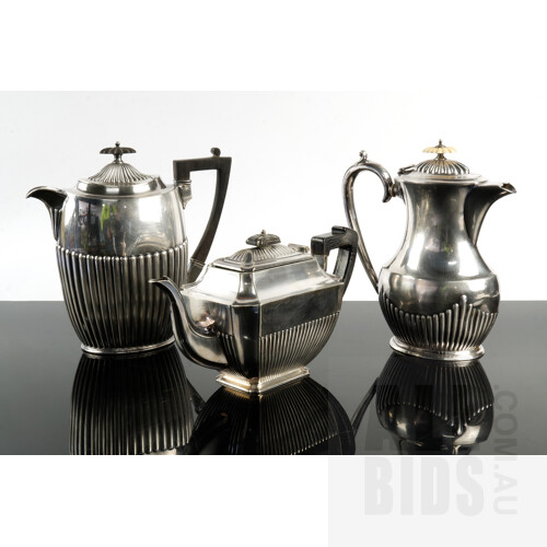 Three Late Victorian Silver Plate Tea and Coffee Pots, One with Ivory Finial