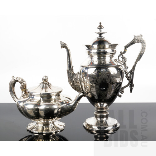 Two Late Victorian Silver Plate Tea and Coffee Pots