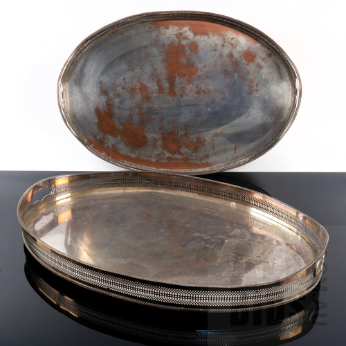 Impressive Near Pair of Large Georgian Sheffield Plate Butler's Trays with Pierced Galleries, Circa 1800