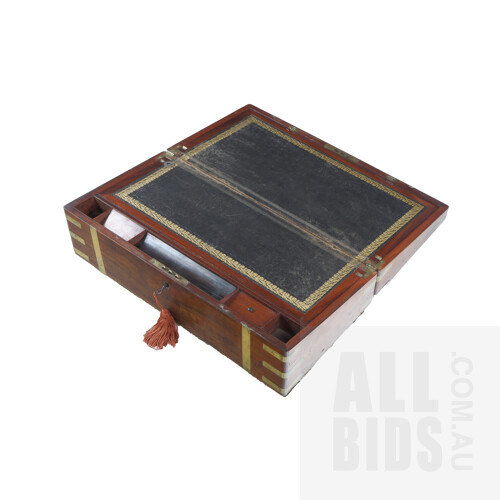 George III Brass Bound Mahogany Writing Box with Gilt Tooled Leather Inlay, Circa 1800