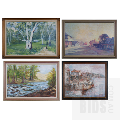Three Signed Oil Paintings & One Reproduction Print, Largest 50 x 75 cm (4)