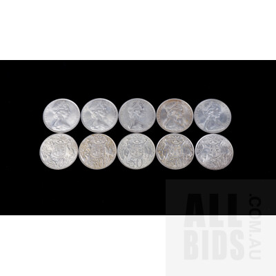 Ten 1966 Australian Silver Round 50c Coins