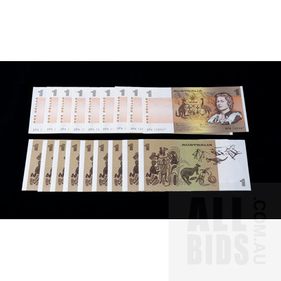 Eighteen Australian Johnston/Stone $1 Notes, Including Fifteen Consecutively Numbered DPH708951-DPH708965