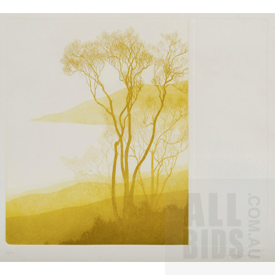 Peter Hickey (b.1943), Coastal Trees, Coloured Aquatint & Embossed Paper 28/30, 35x40.5cm (etching plate)