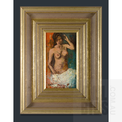 John Vander (b.1945), 'Nude Study', Oil on Board, 22x12.5cm (image size)
