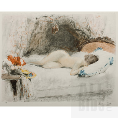 Antoine Canbet (French 1860-1942), Sleeping Nude I & II, Signed in plates lower right (2), Coloured Lithograph (2), 27.5x34cm (plate)
