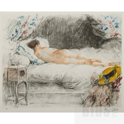 Antoine Canbet (French 1860-1942), Sleeping Nude I & II, Signed in plates lower right (2), Coloured Lithograph (2), 27.5x34cm (plate)