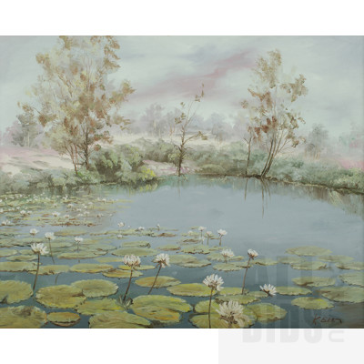 K. Boon (Australian School), Waterlilies, Oil on Canvas Board, 39.5x49.5cm (image size)
