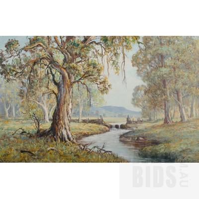 Laszlo Lukacs (1918-1998), Rural River Landscape, Oil on Canvas on Board, 48.5x77cm