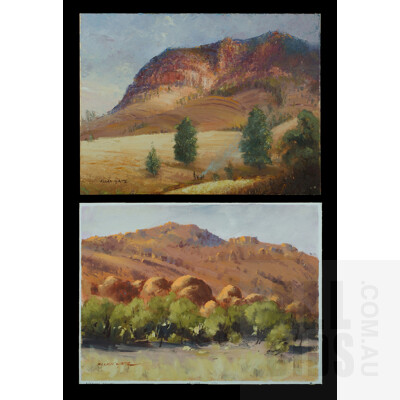 Allan Waite (1924-2010), 'Everard Ranges' (oil on canvas on board); & 'Aroona Valley' (oil on canvas board) (2), 30x40cm (each)