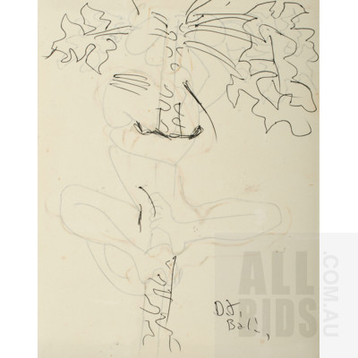 Donald Friend (1915-1989), Boy Climbing Coconut Tree, Bali , Pen & Ink, 18.5x14.5cm