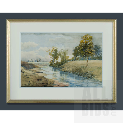 Australian School, Country River Scene, Watercolour, 28.5x43cm