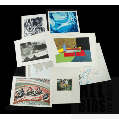 9 Various Art Prints. Incl. 'Billy & Me,' 1962, by Geoffrey Harvey; 'Earls Court Road,' 1976, by George Galitzine; 'Allegory' by Karin Oom etc. Silkscreen & Lithograph, 70x104cm (sheet, largest)