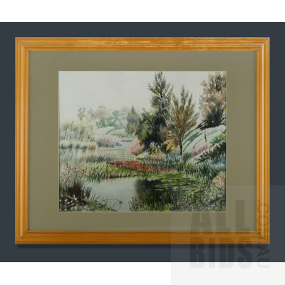 Doris O'Grady, Lagoon on the Clarence, Watercolour, 42.5x51cm