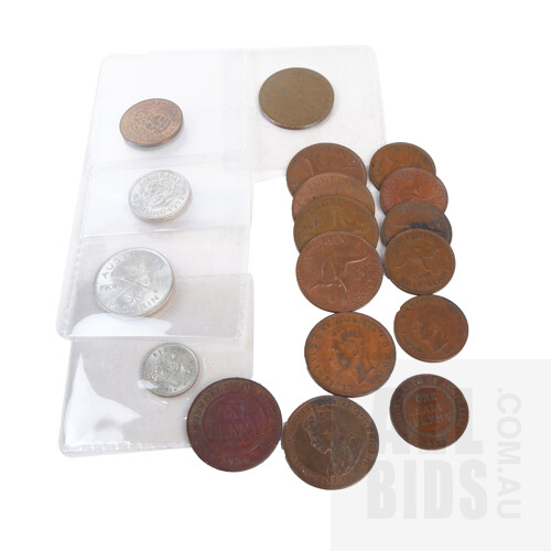 Australian and New Zealand Pre Decimal Silver and Bronze Coins, Including 1924 D, 1934 D, 1938 ? D, 1946 ? D and More