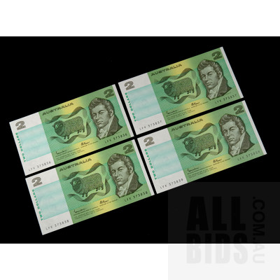 4 X Consecutive $2 1985 Johnston Fraser Australian Two Dollar Banknotes