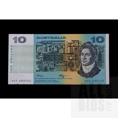 $10 1989 Fraser Higgins Australian Ten Dollar Banknote R312 MGX680522
