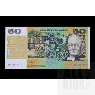 $50 1973 Phillips Wheeler Australian Fifty Dollar Banknote R505 YAB960137