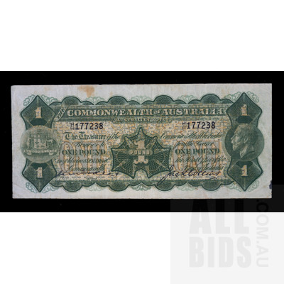 One Pound 1926 Kell Collins Australian One Pound Banknote R24 H63177238