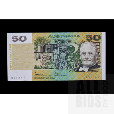 $50 1985 Johnston Fraser Australian Fifty Dollar Banknote Gothic Serial