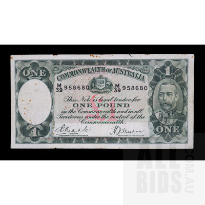 One Pound1933 Riddle Sheehan Australian One Pound Banknote R26 M39958680