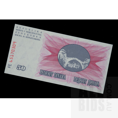 1992 Bosnia & Herzegovina 50 Pedeset dinara Banknote FE65170309