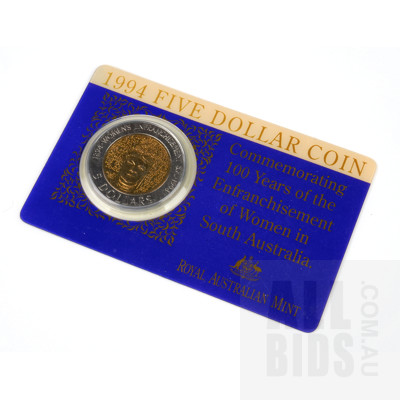 1994 RAM $5 Coin Australian Uncirculated Five Dollar Coin Card Women in SA Commemorative