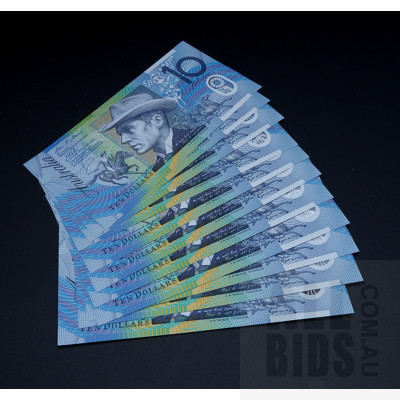 11 X Consecutive $10 2012 Stevens Parkinson Australian Ten Dollar Polymer Banknotes R322A CJ12521273-85
