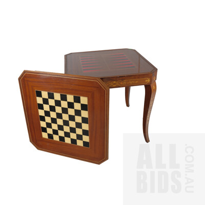 Vintage Italian Multi Games Table with Heavily Inlaid Decoration and Two Lift Off Games Panels - Chess, Backgammon and Roulette