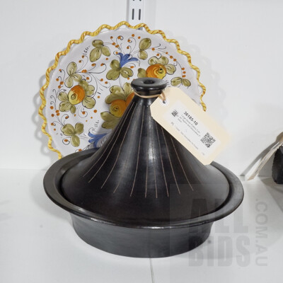 Large Italian Pottery Lidded Tagine and Decorative Platter
