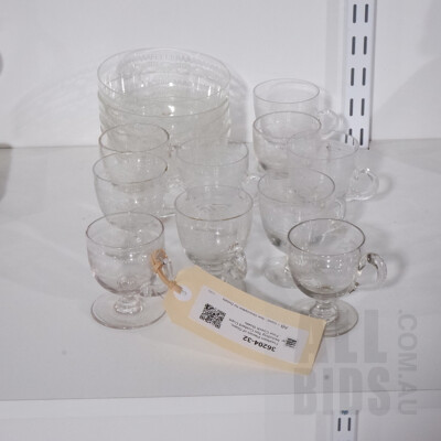 Fourteen Pieces of Glass, Including Ten Custard Cups, Four Czech Bowls
