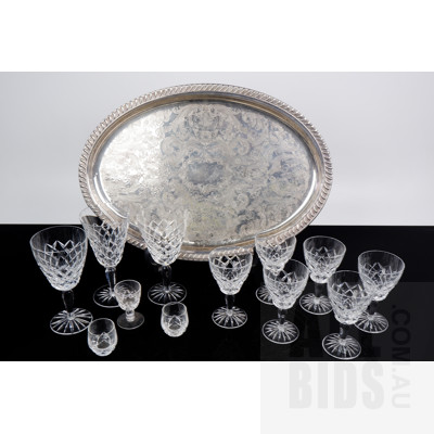 12 Crystal Wine glasses on EPNS Tray
