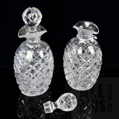 Pair of Vintage Cut Crystal Decanters with Twin Pouring Spouts