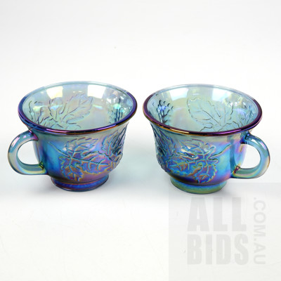 Twelve Blue Carnival Glass Punch Cups