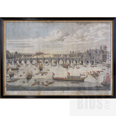 Benjamin Cole (1748-83), The South East Prospect of Westminster Bridge, Hand-Coloured Antique Engraving, 40 x 60 cm