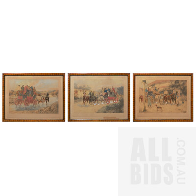A Group of Three George Wright Hand-Coloured Coaching Scene Prints, each 17 x 25 cm (3)