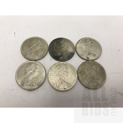 Six 1966 Australian Round 50 Cent Coins