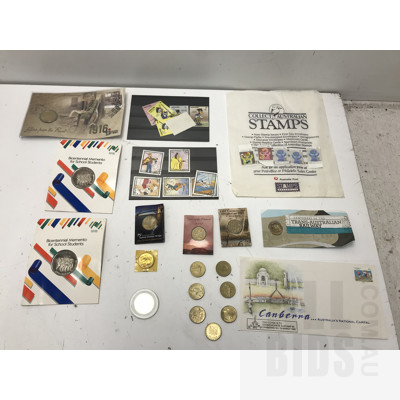 Two 1988 Bicentennial memento Medallions, Commemorative $1 Coins, International Stamps and More