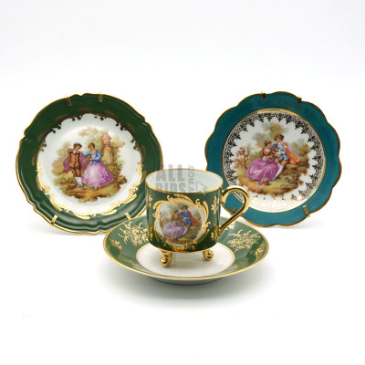 French Limoges Demitasse Cup and Saucer and Two Limoges Cabinet Plates